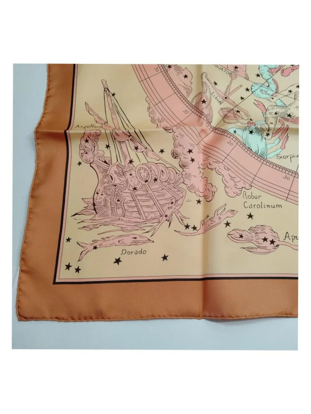 Authentic Hermès Paris Silk Scarf 90 Zodiac Celestial Constellation Orange